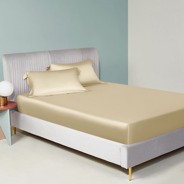 Online Champagne 22 Momme Mulberry Silk Fitted Sheet Online Champagne 22 Momme Mulberry Silk Fitted Sheet