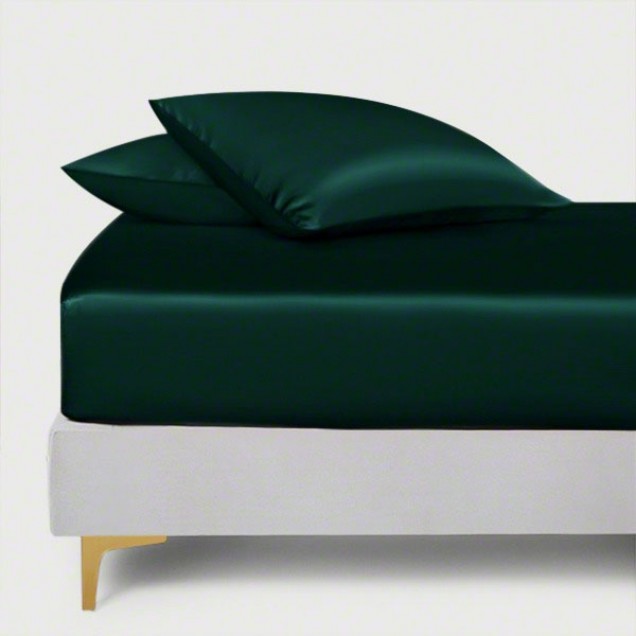Online Dark Green 22 Momme Mulberry Silk Fitted Sheet Online Dark Green 22 Momme Mulberry Silk Fitted Sheet