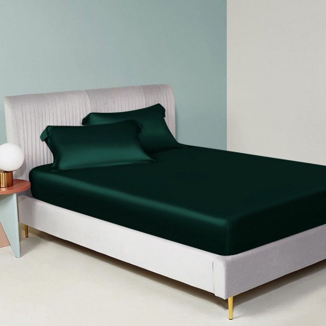 Online Dark Green 22 Momme Mulberry Silk Fitted Sheet Online Dark Green 22 Momme Mulberry Silk Fitted Sheet