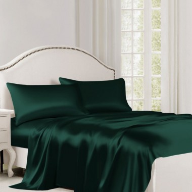 Online Dark Green 22 Momme Mulberry Silk Flat Sheet