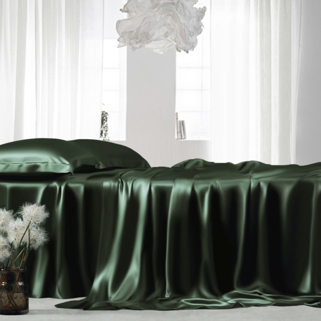 Online Hunter Green 22 Momme Mulberry Silk Fitted Sheet Online Hunter Green 22 Momme Mulberry Silk Fitted Sheet