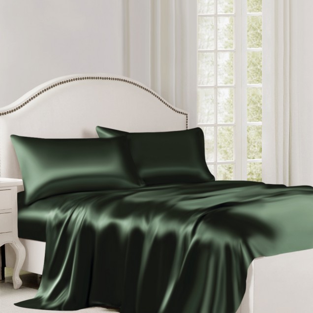 Online Hunter Green 22 Momme Mulberry Silk Flat Sheet Online Hunter Green 22 Momme Mulberry Silk Flat Sheet