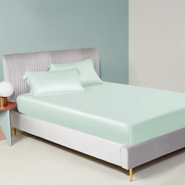 Online Light Cyan 22 Momme Mulberry Silk Fitted Sheet