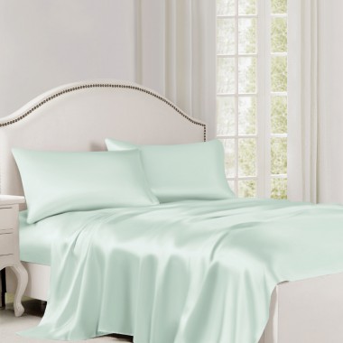 Online Light Cyan 22 Momme Mulberry Silk Flat Sheet