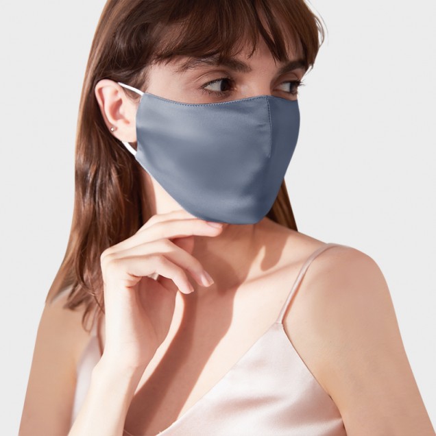 Online Misty Blue & White Double-Sided 22 Momme Silk Face Mask