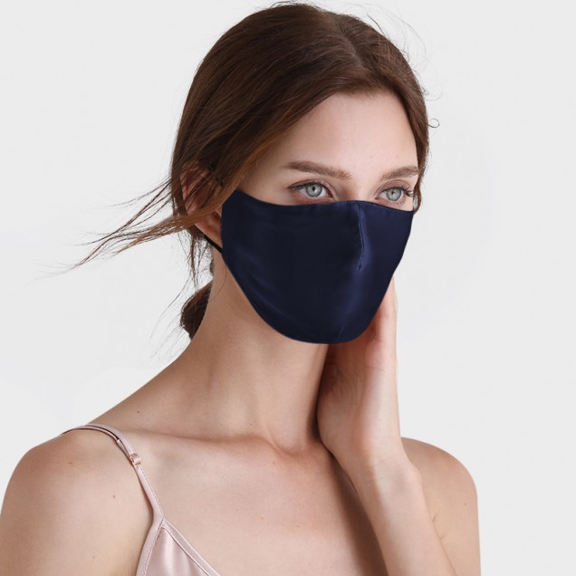 Online Navy & Black Double-Sided 22 Momme Silk Face Mask Online Navy & Black Double-Sided 22 Momme Silk Face Mask